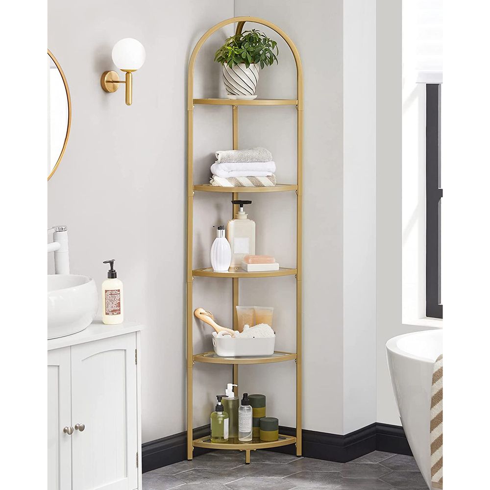 Luxury Gold Corner Shelf with Glass Shelves - Egyptian Queen storeBookcases & Standing Shelves