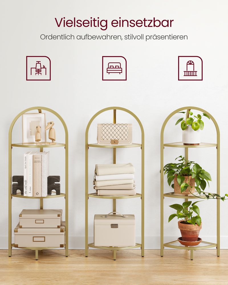 Luxury Gold Corner Shelf with Glass Shelves - Egyptian Queen storeBookcases & Standing Shelves