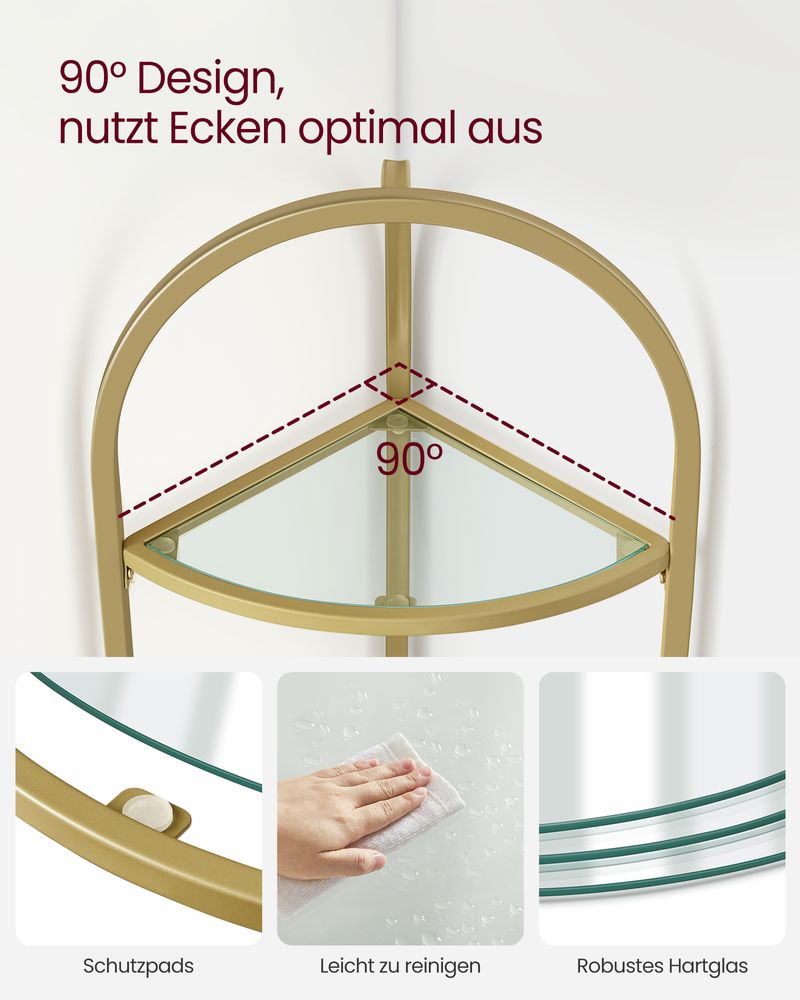 Luxury Gold Corner Shelf with Glass Shelves - Egyptian Queen storeBookcases & Standing Shelves