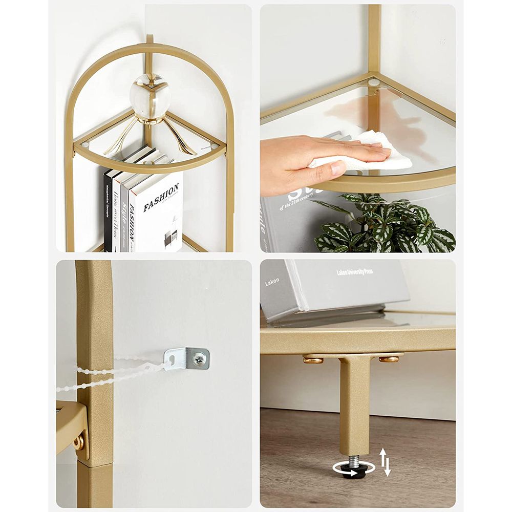 Luxury Gold Corner Shelf with Glass Shelves - Egyptian Queen storeBookcases & Standing Shelves