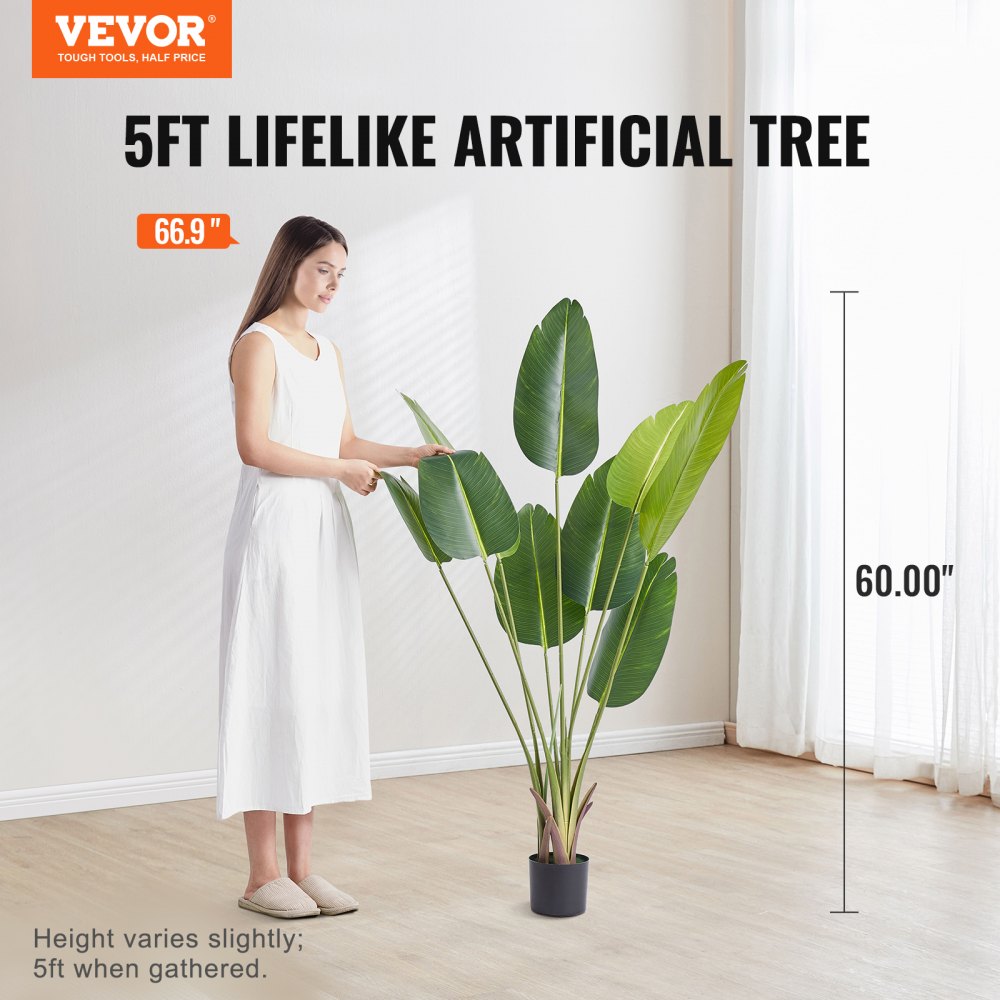 152 cm Artificial Bird of Paradise Palm Tree with lifelike foliage, adjustable branches, and a sturdy black pot. Perfect for adding tropical elegance to any space.






