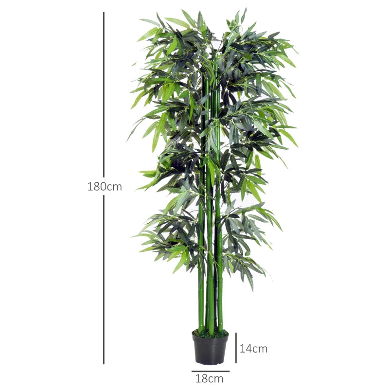 180 cm artificial bamboo tree with realistic green leaves and a sturdy black pot, perfect for home, office, or outdoor use. No watering or maintenance required.