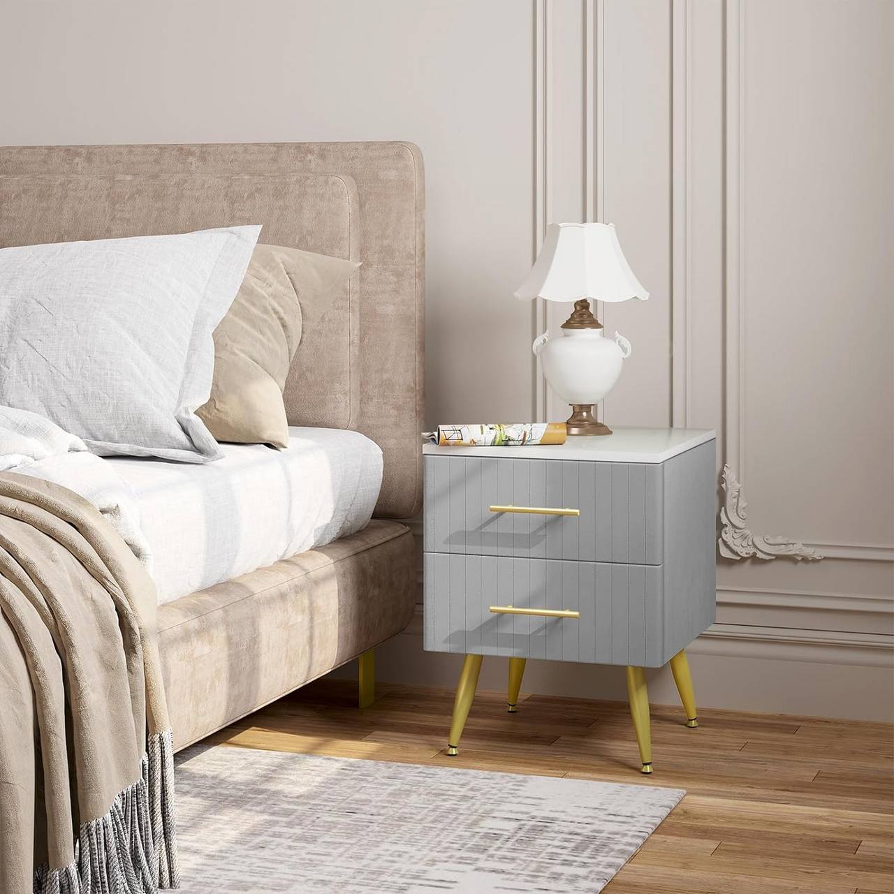 Pair of Elegant Velvet Bedside Tables - Egyptian Queen storemakeup dresser