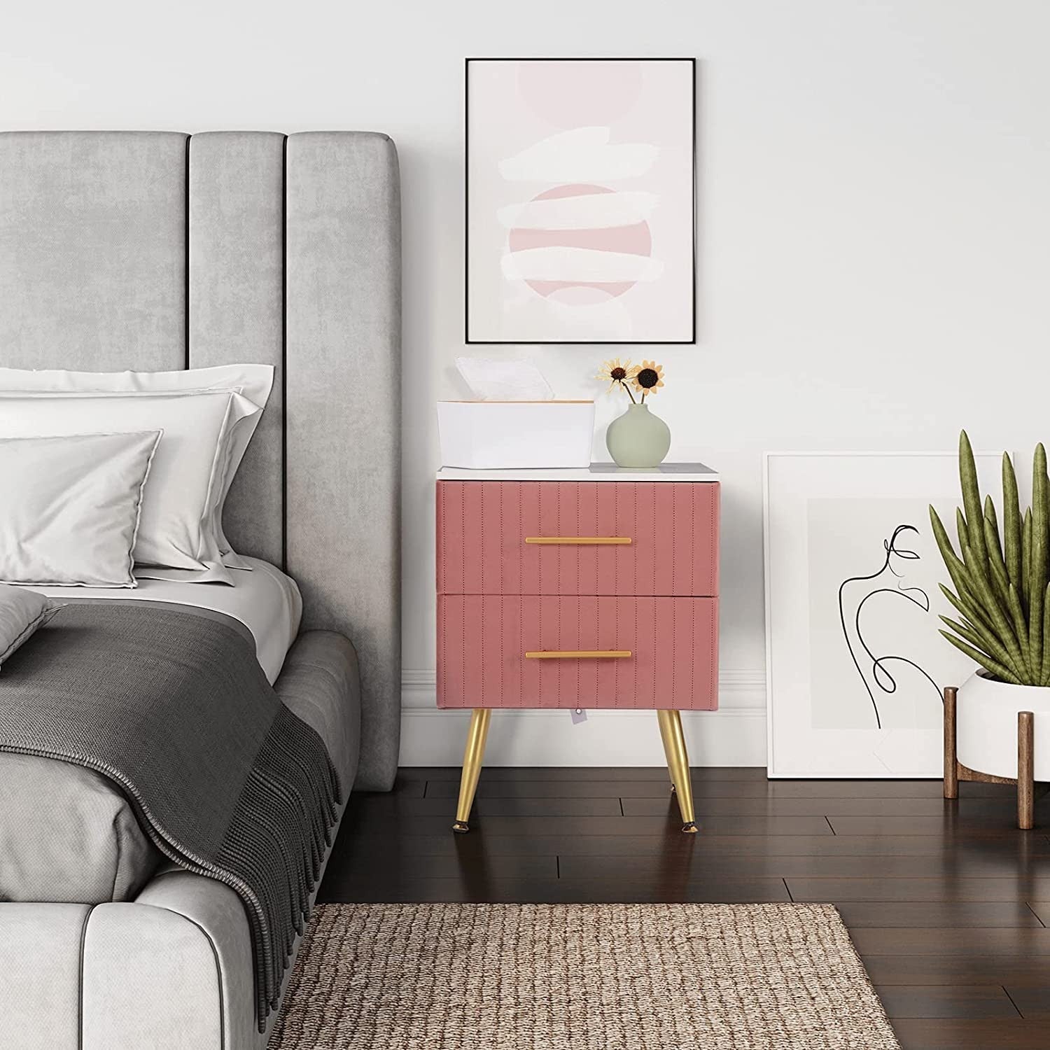 Pair of Elegant Velvet Bedside Tables - Egyptian Queen storemakeup dresser