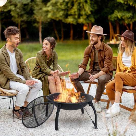 Premium Outdoor Fire Bowl with Spark Protection Cover and Foldable Legs - Egyptian Queen storeFire Bow