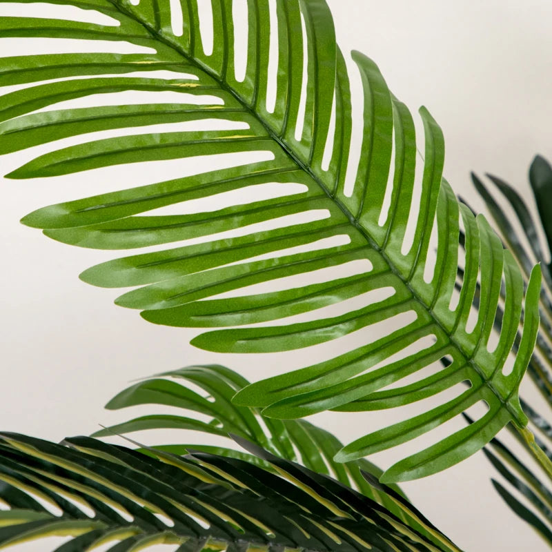 150 cm artificial Areca palm tree with 21 lifelike green leaves, set in a black planter with cement filling. Perfect for indoor or outdoor décor, maintenance-free.

