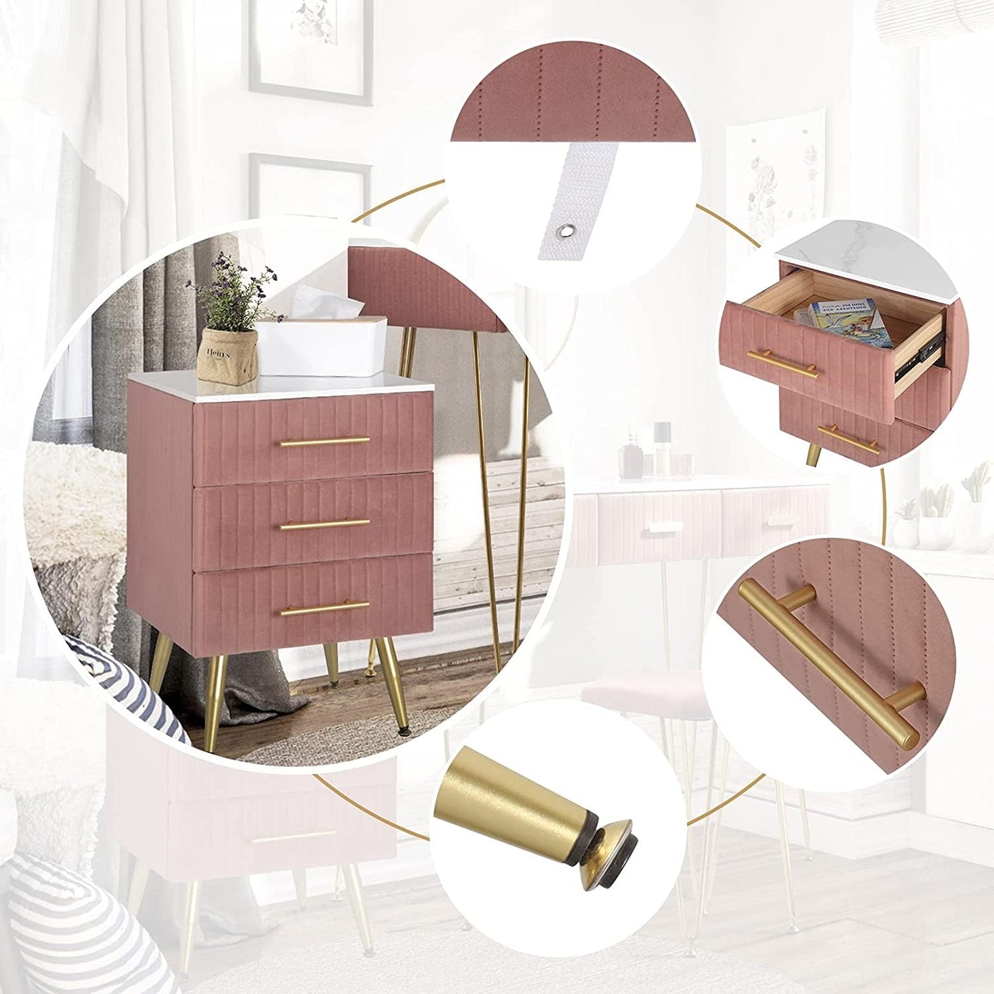 Set of two VelvetVanity Elegance bedside table - Egyptian Queen storebedside table
