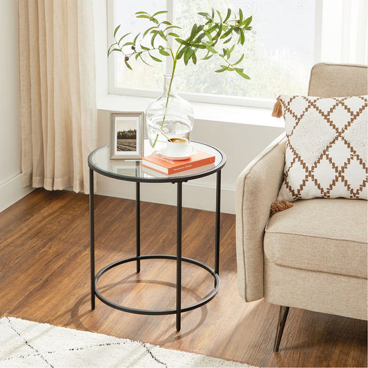 Sleek Black Glass Side Table: Modern Elegance for Your Home - Egyptian Queen storeside table