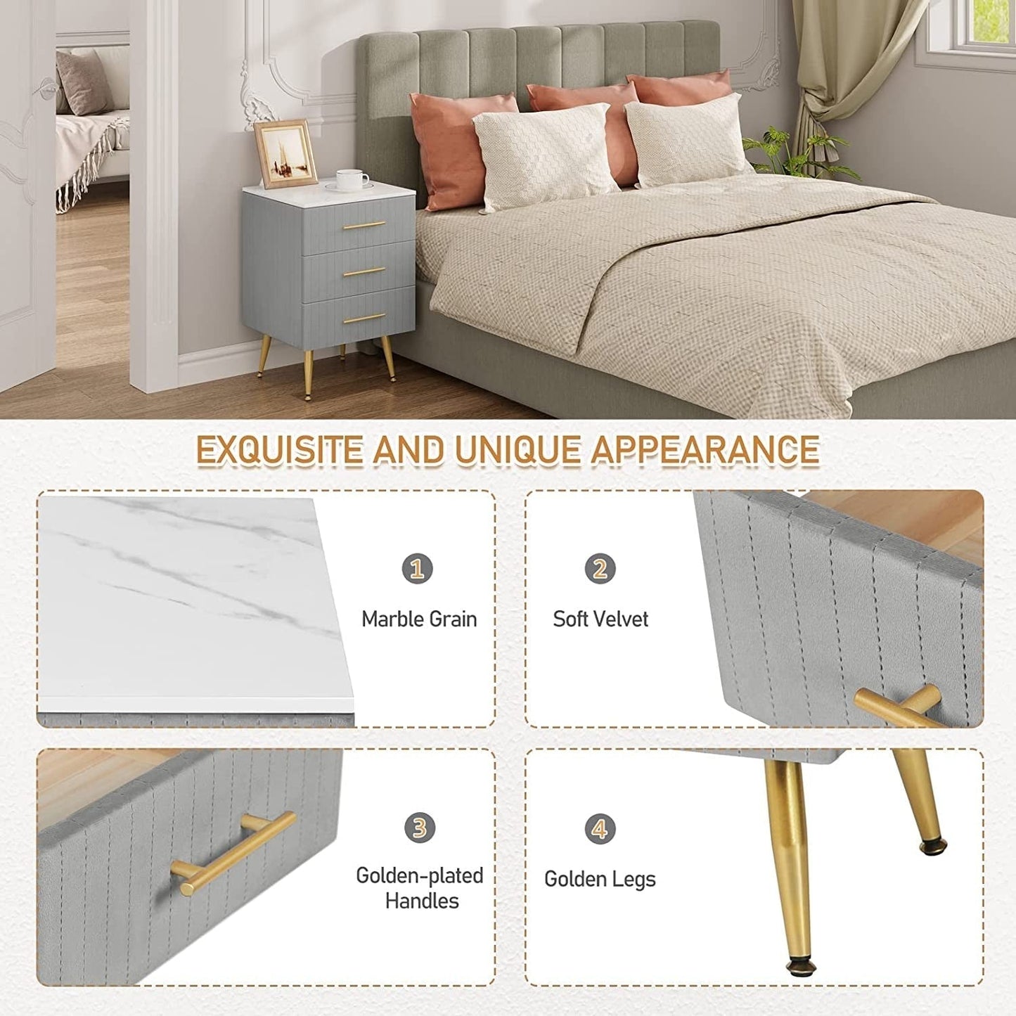 VelvetVanity Elegance bedside table - Egyptian Queen storebedside table