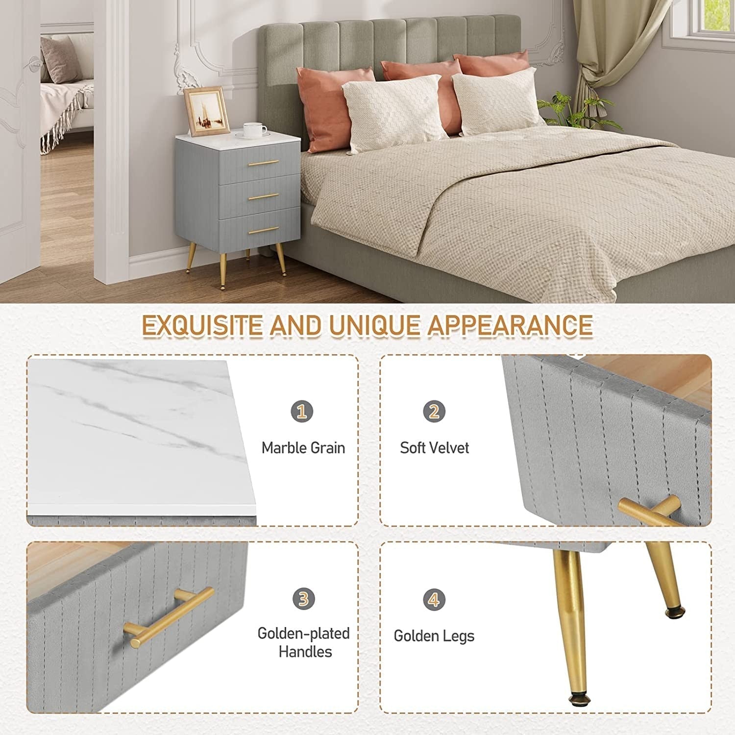 VelvetVanity Elegance bedside table - Egyptian Queen storebedside table
