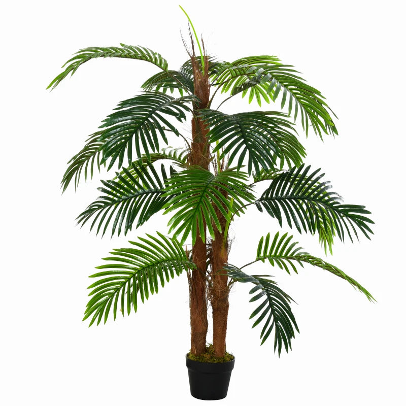 120 cm artificial palm tree with 19 realistic green leaves and a sturdy pot, ideal for bringing a tropical feel to indoor or outdoor spaces. No watering or pruning needed.


